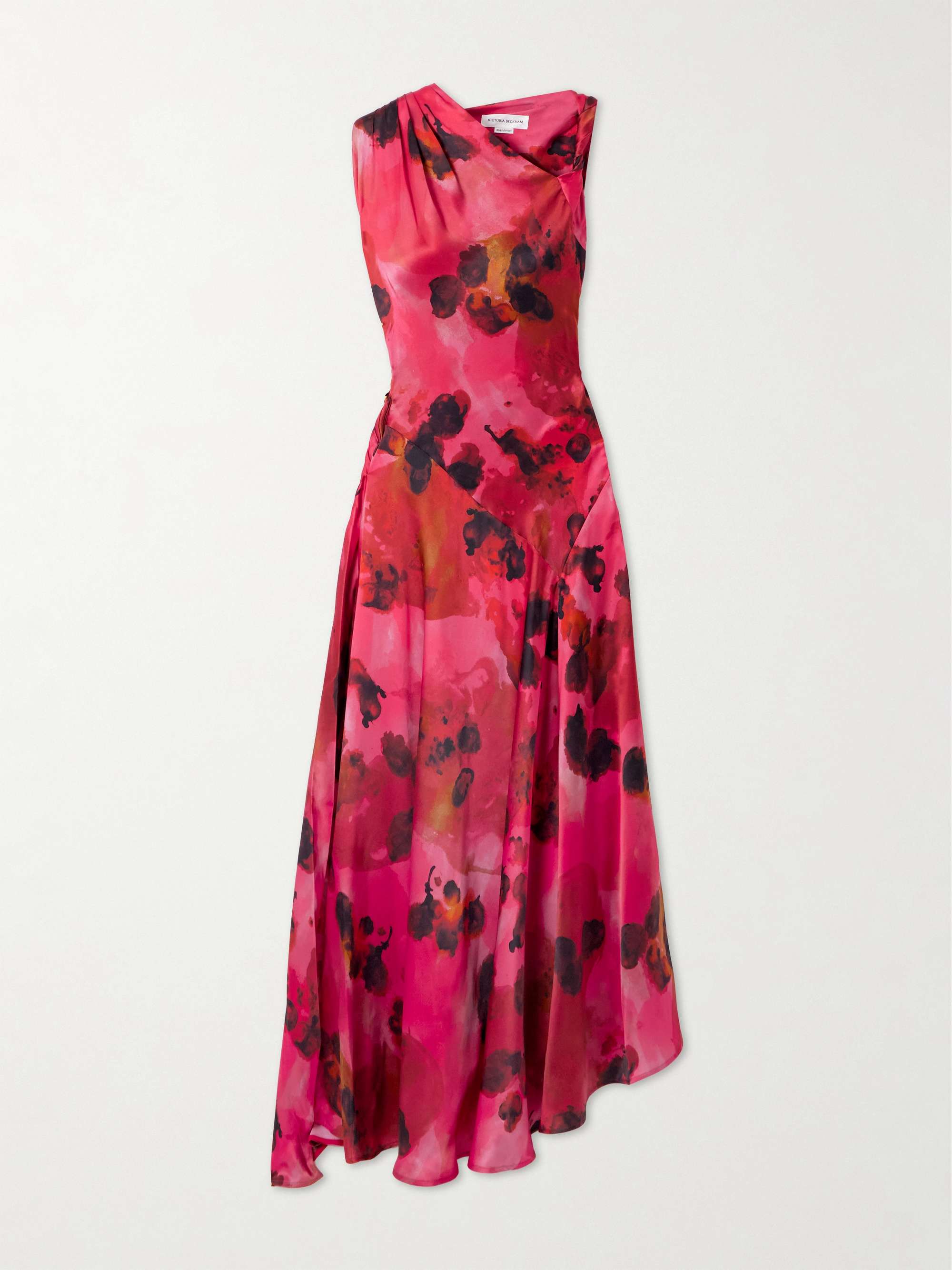 Draped Floral-Print Silk-Satin Midi Dress