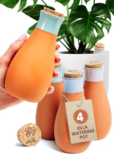 4 Pcs Ollas Terracotta Watering Pots Large - 14 Oz Self Watering Planter Insert Olla Watering System for 1-Week Easy to Refill - Clay Plant Watering Globes for Outdoor &amp;amp; Indoor Plants [4, Multicolor]