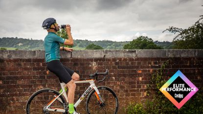 Male cyclist who is aged over 40 fuelling on the bike