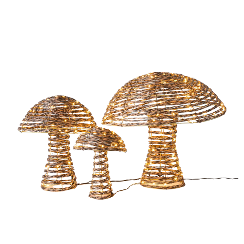 John Lewis Rattan Micro Led Mushrooms, Set of 3