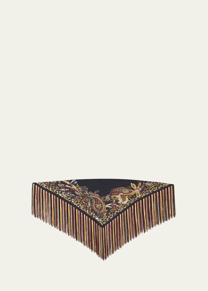 Silk Foulard Scarf With Fringe