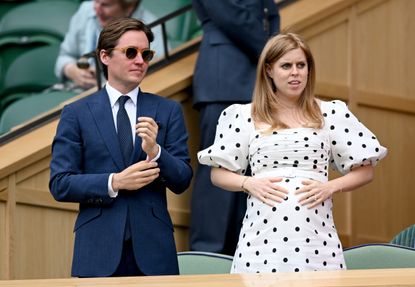 Princess Beatrice and Edoardo Mapelli Mozzi - do Mapelli Mozzi and Princess Beatrice, Mrs Edoardo Mapelli Mozzi attend Wimbledon Championships Tennis Tournament at All England Lawn Tennis and Croquet Club on July 08, 2021 in London, England. (Photo by Karwai Tang/WireImage)