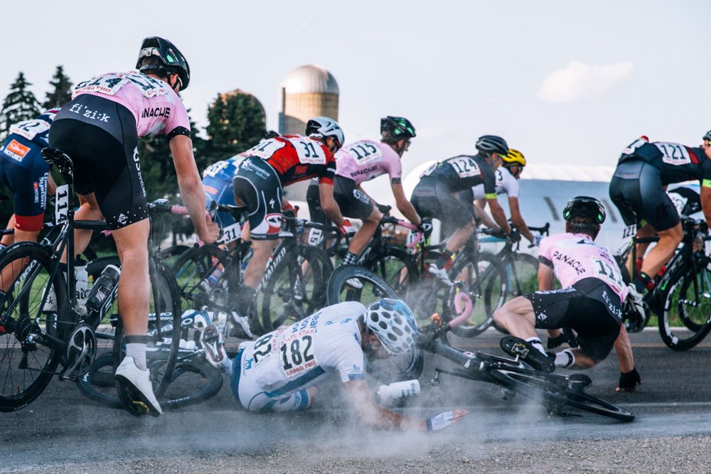 Brais Dacal of Novo Nordisk Devo went down hard in one of these gravelly corners and was forced to withdraw