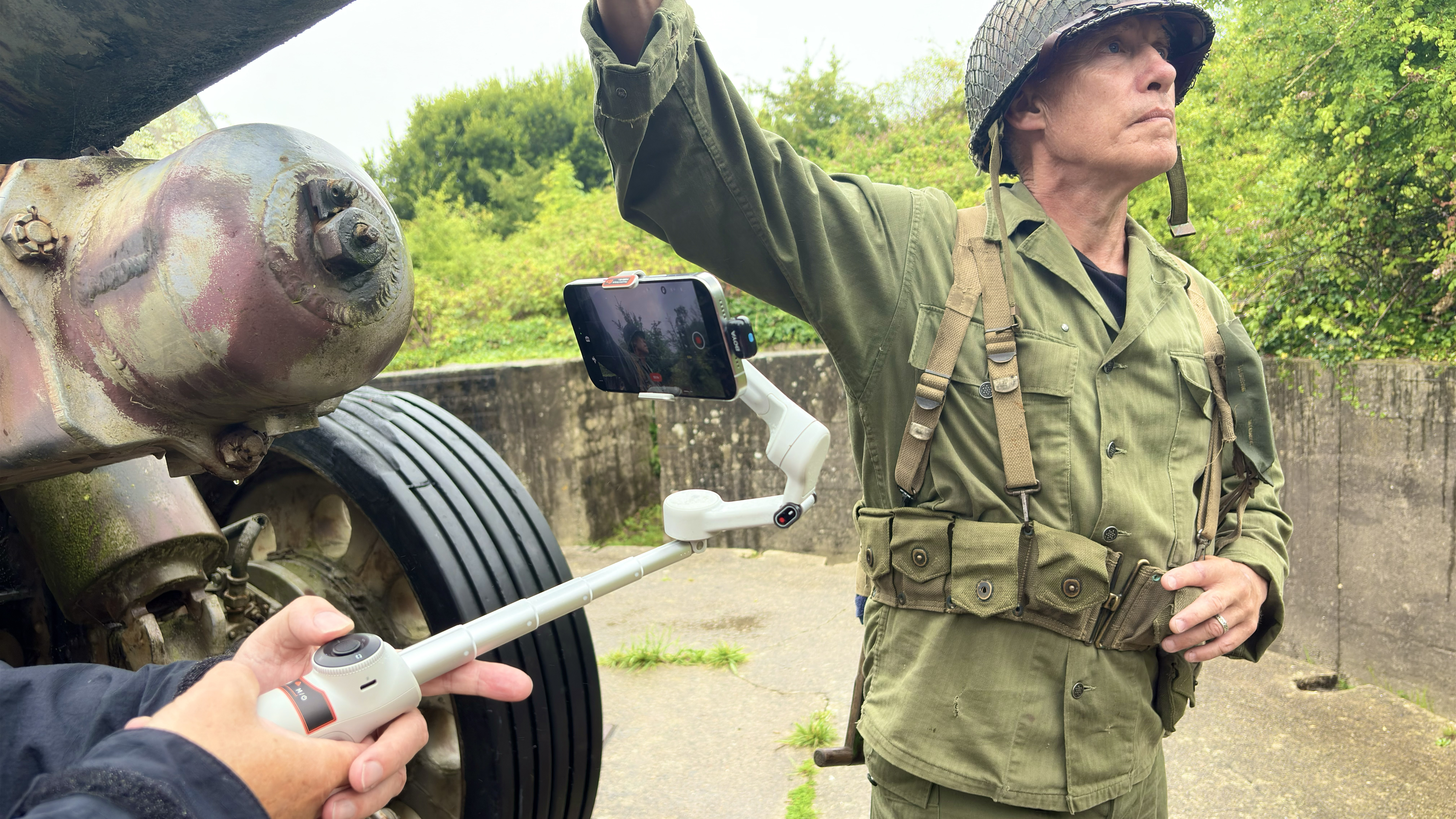 A shot of the telescopic selfie stick fully extended. The hinge at the end has been rotated to enable shooting from a lower angle