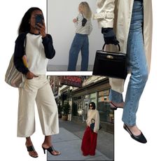 Collage of women wearing different spring 2026 jeans trends.