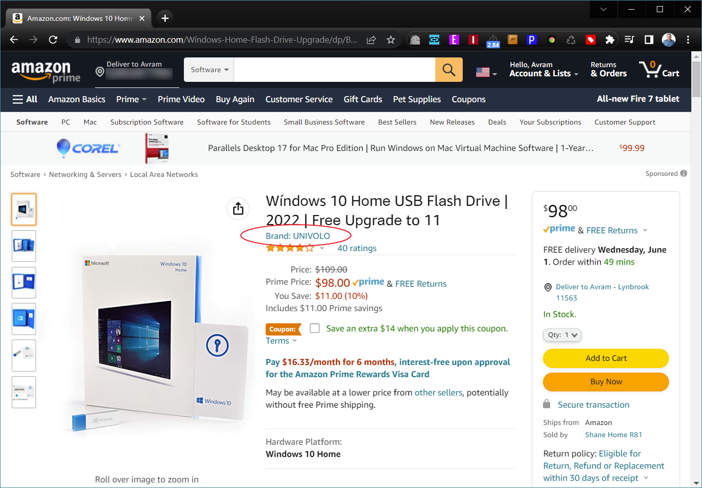Third-party Windows Seller on Amazon