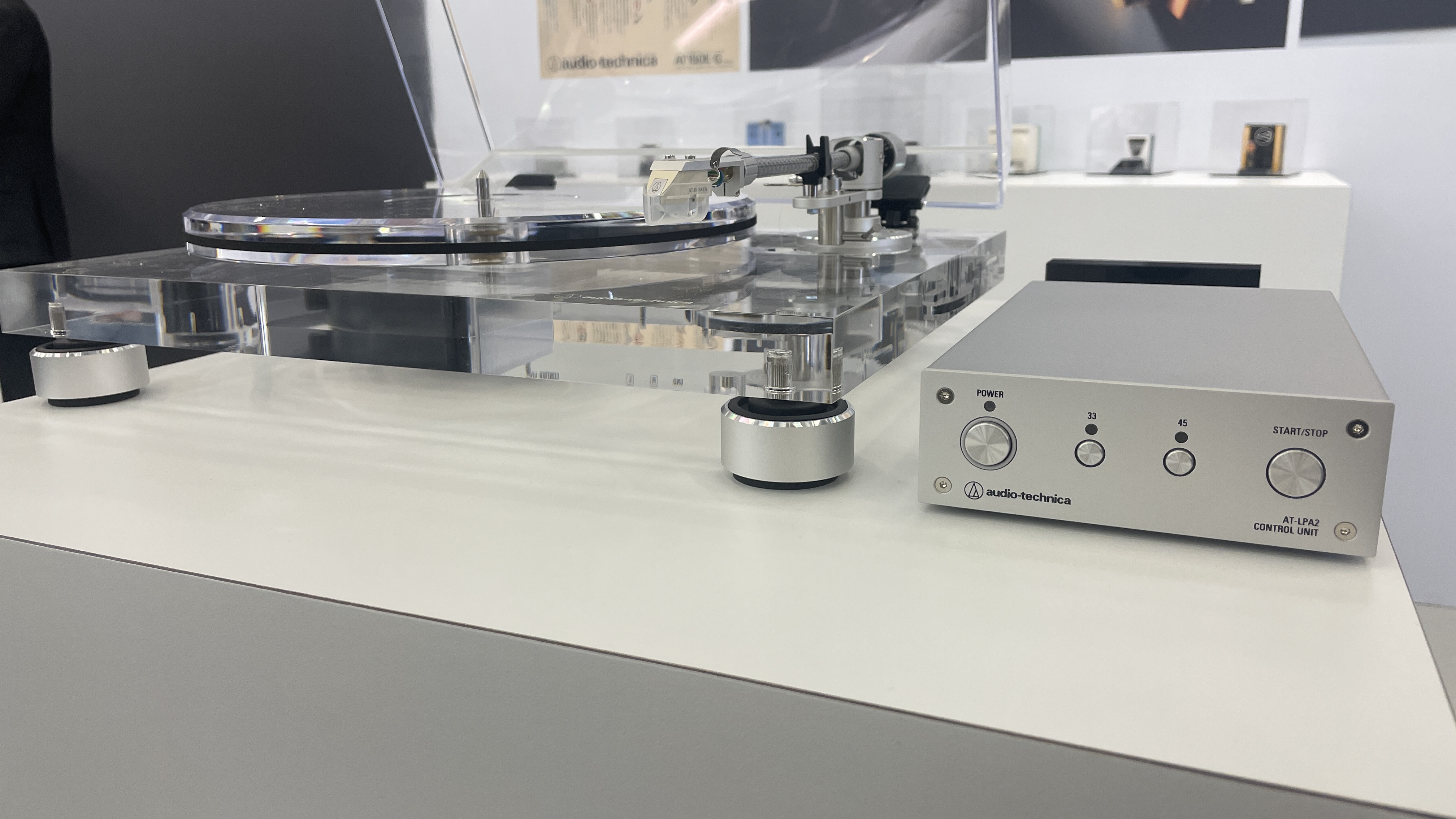Audio-Technica AT-LPA2 transparent turntable on stand