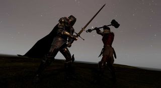 Camelot Unchained screenshot - two guys fighting with medieval weapons