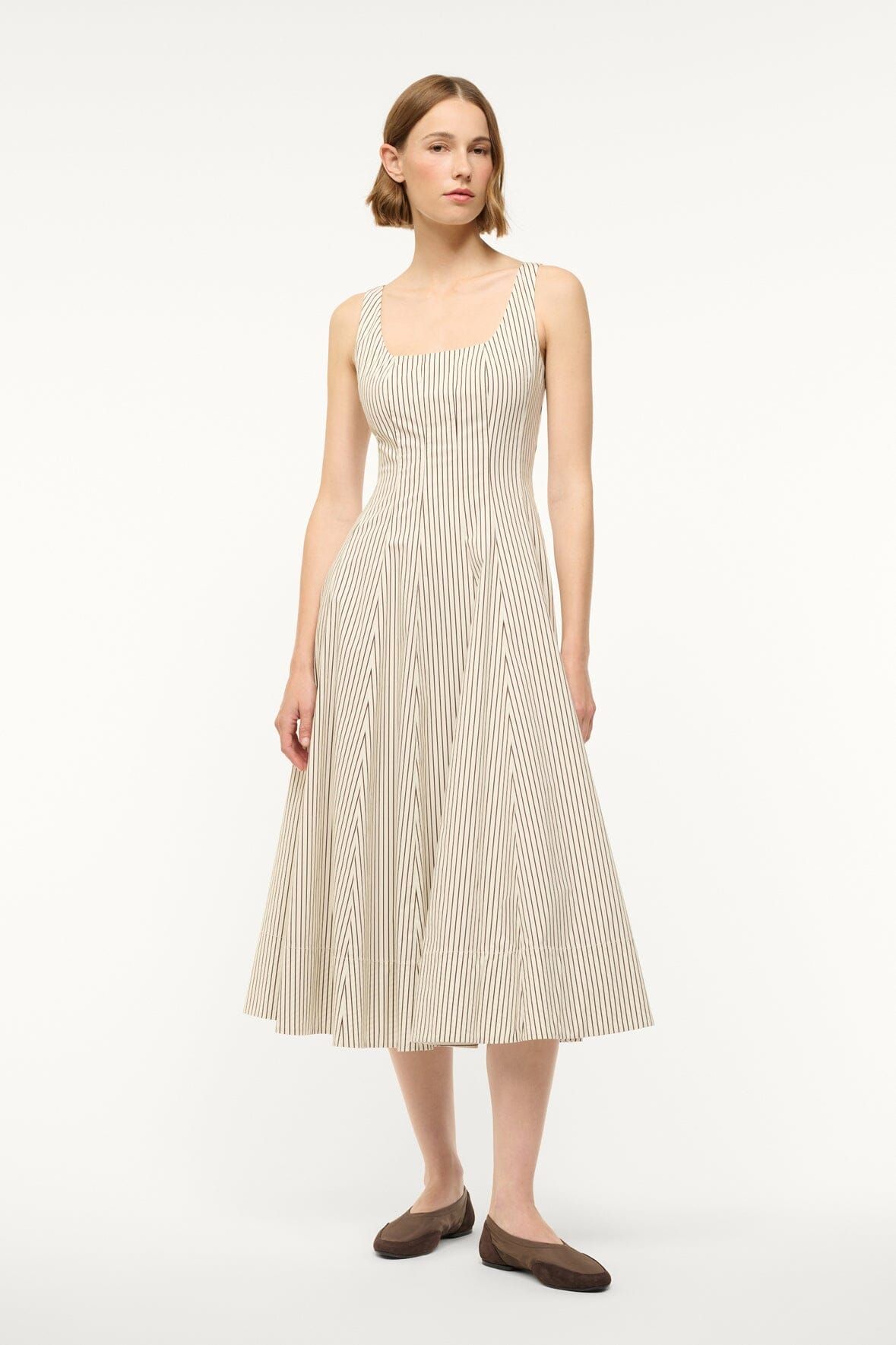 Wells Dress | Ivory Dark Oak Micro Stripe