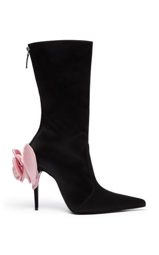 Pointed Flower Satin Boots