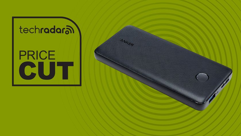 Anker PowerCore Slim 10000 Power Bank 10K on green background with TechRadar price cut sign