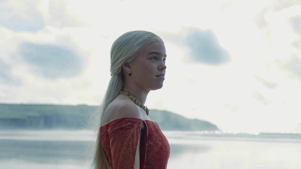 Rhaenyra on the beach with Laenor in House of the Dragon