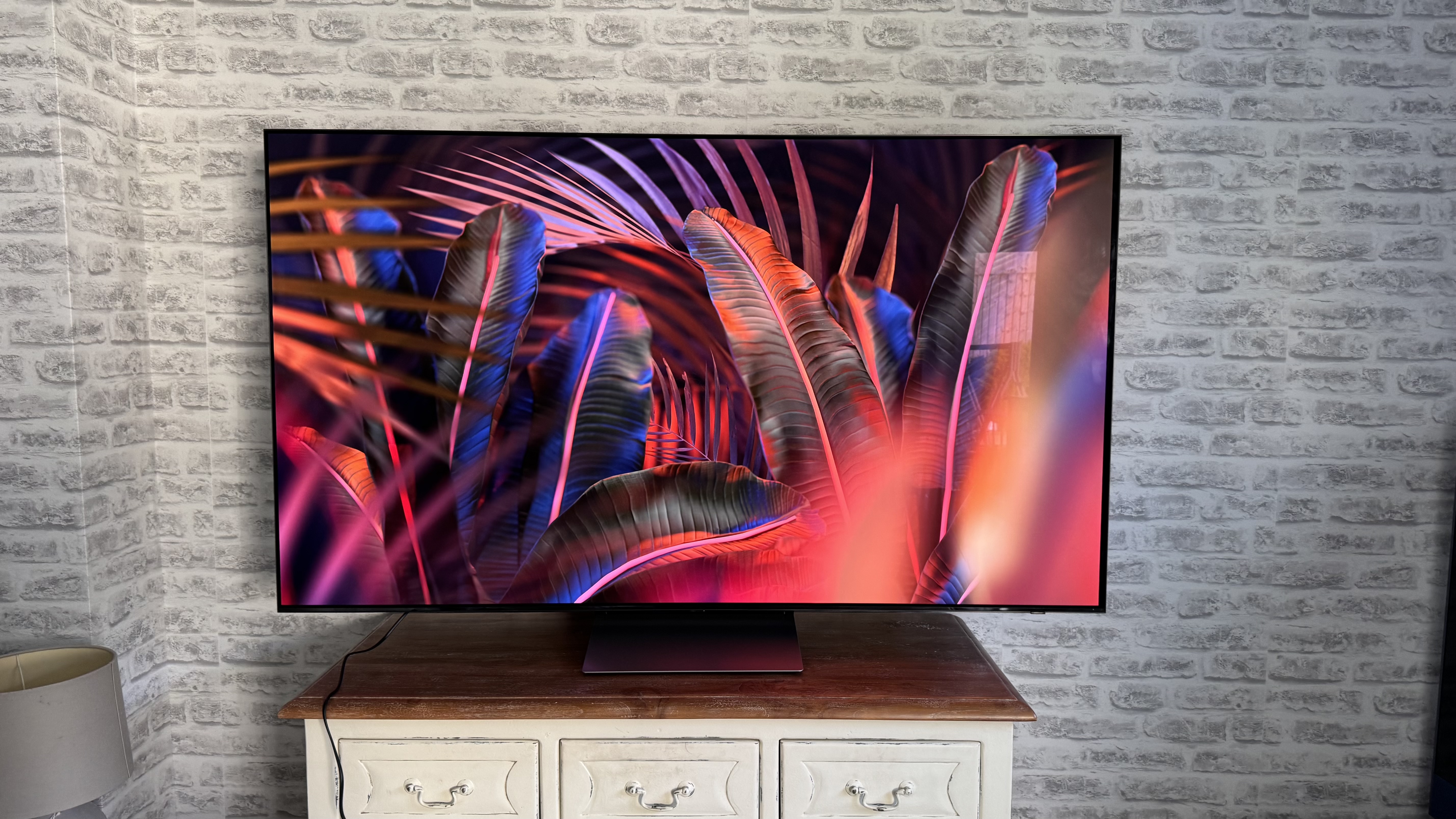 Samsung S90F showing colorful abstract image