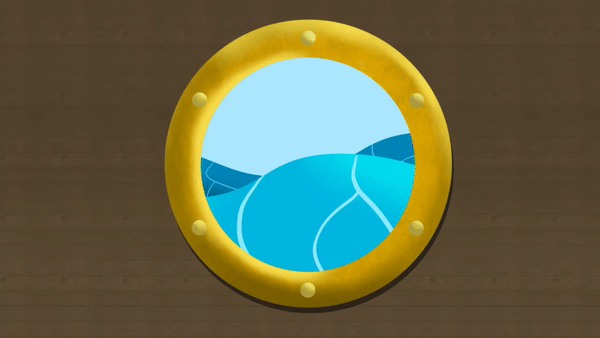 A short animation of a porthole and waves crashing in Procreate Dreams