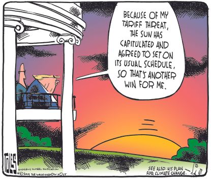 Political Cartoon U.S. Trump Tariff Threat Sunset Solar System