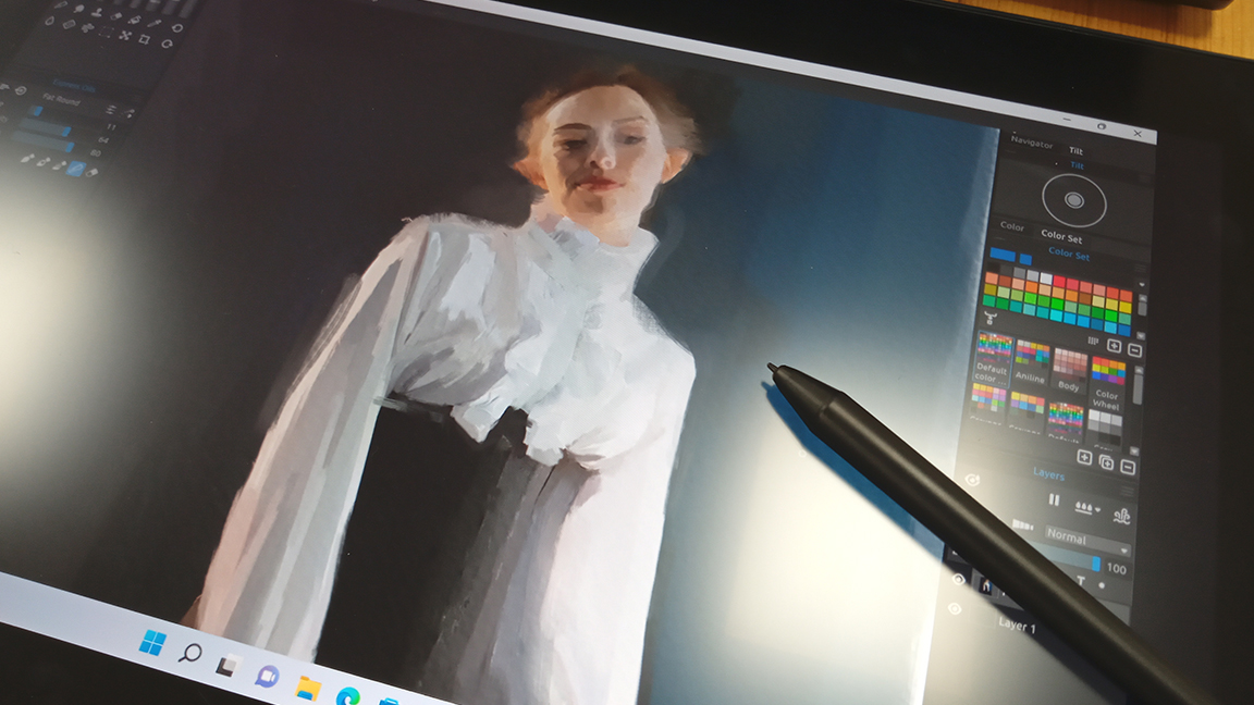 XP-Pen Artist 16 (2nd gen) review; a photo of a stylus on a pen display screen