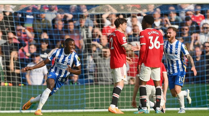 Brighton celebrate a goal in their 4-0 win over Manchester United.