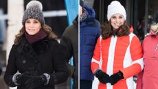 Composite of Kate Middleton wearing faux fur trimmed gloves in Sweden and Norway in 2018