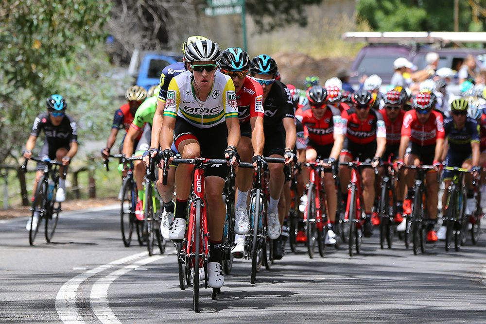 Miles Scotson (BMC) on the front of the bunch.
