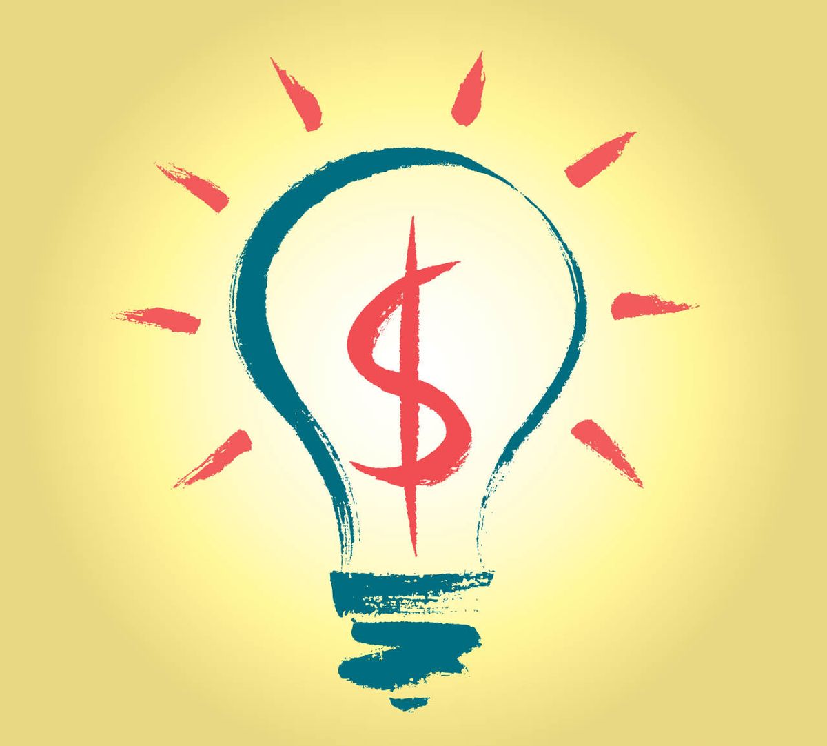 Illustration of lit light bulb with red dollar sign inside. 