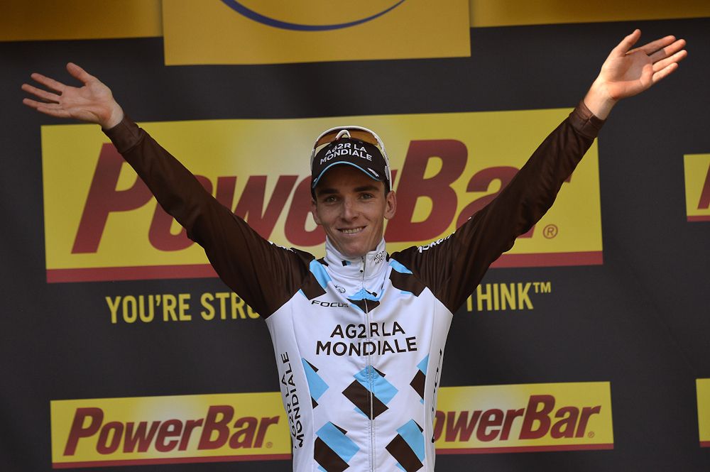 Romain Bardet on the stage 18 podium.