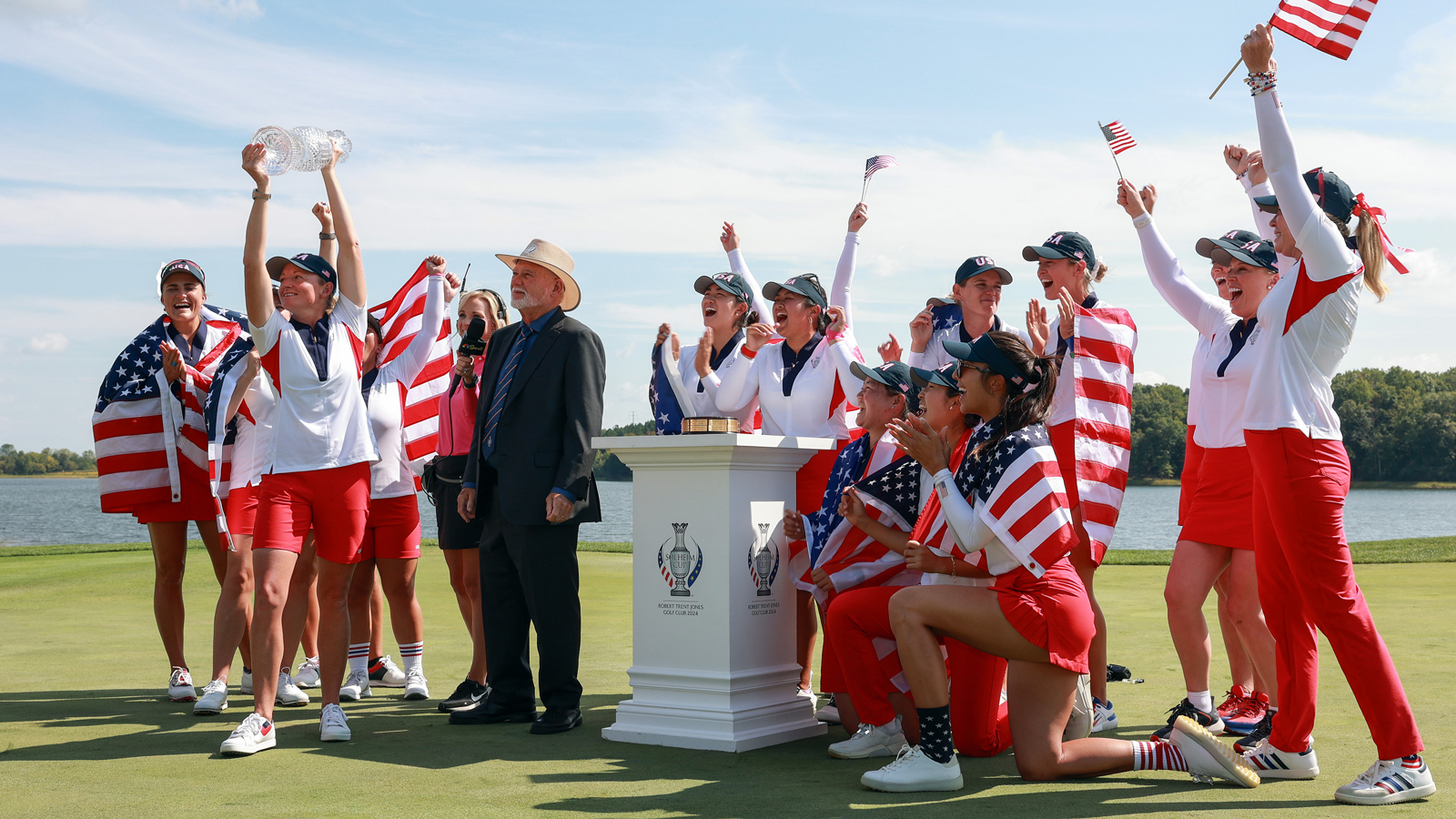 The US Solheim Cup team celebrate their victory