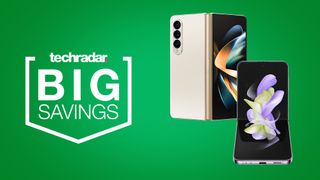 Samsung Galaxy Z Fold 4 and Z Flip 4 on a green background