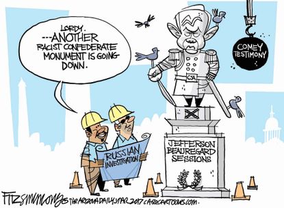 Political cartoon U.S. Jeff Sessions Comey hearing Confederate monuments
