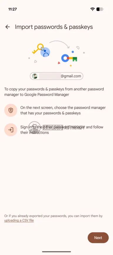 passkey import and export interface within Google Password Manager