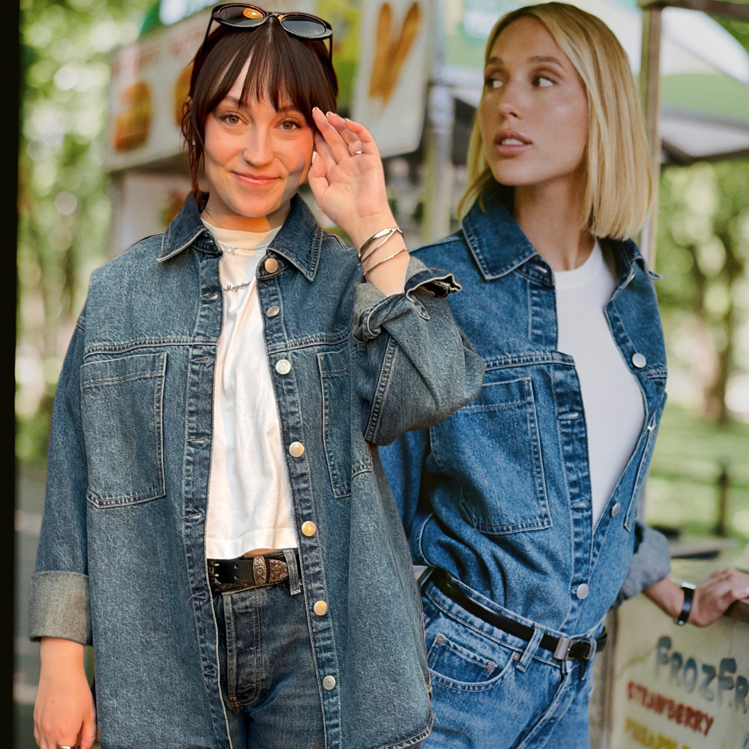 collage of Princess Olympia of Greece and Meguire Hennes wearing denim from the DL1961 x Moda Operandi collaboration 