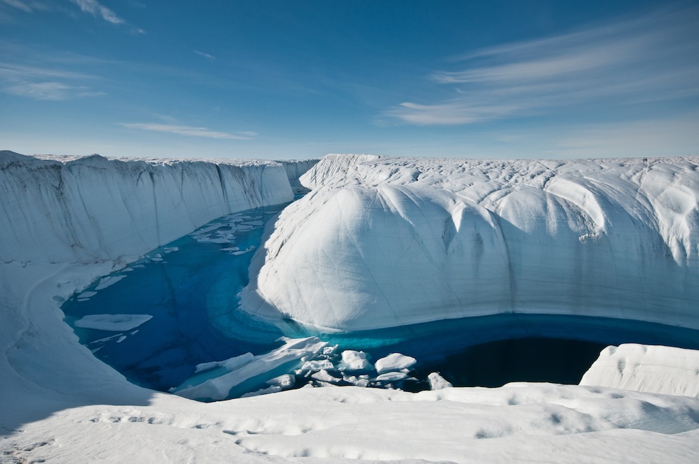 Meltwater canyon in ice sheet