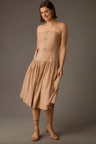 Anthropologie Love The Label Strapless Belted Utility Midi Dress