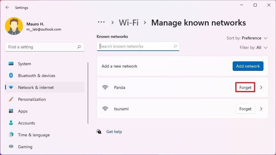 Windows 11 forget wireless network