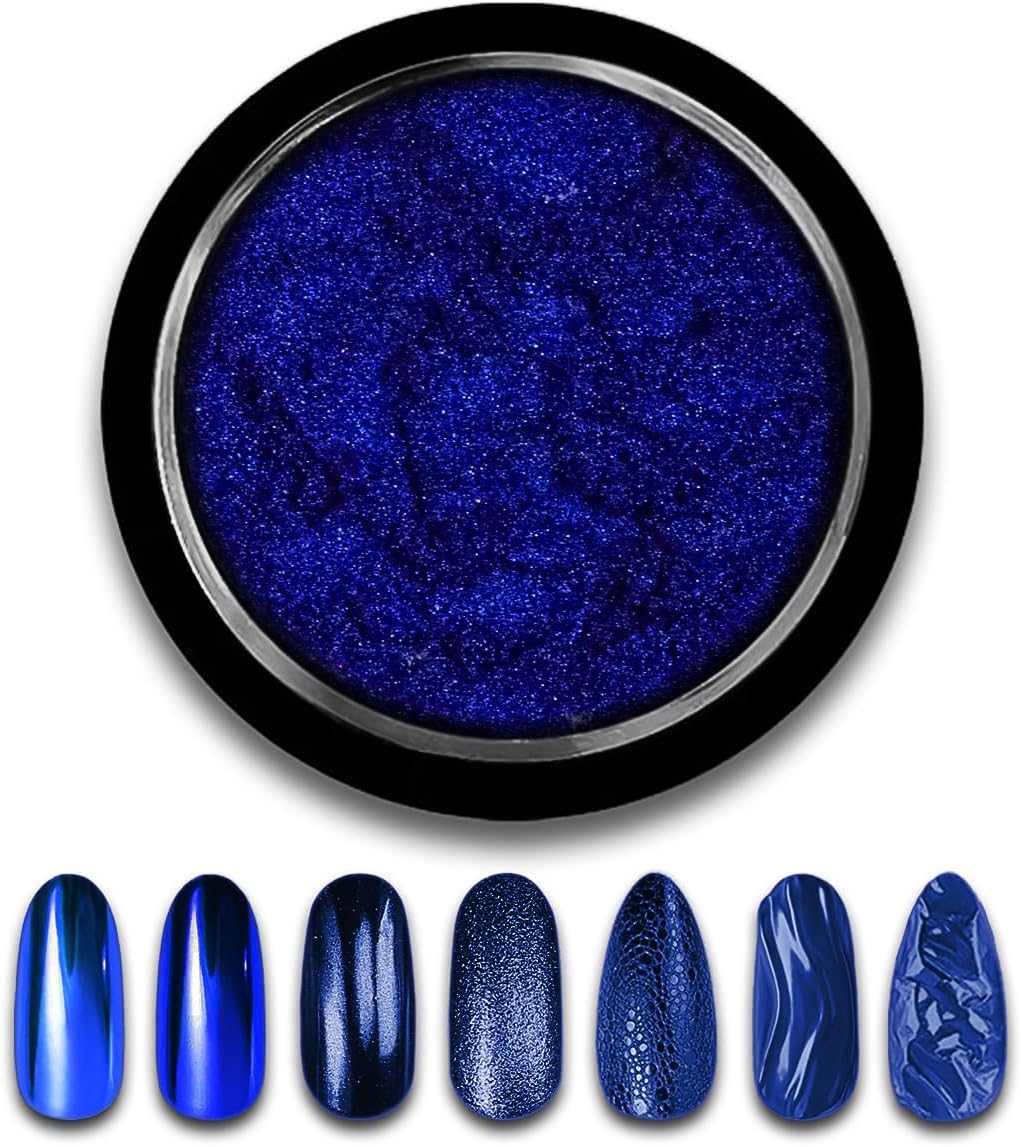 Blue Chrome Nail Powder Mirror Effect Metallic Dust Holographic Glitter Glazed Manicure Decoration Reflective Pigment for Diy Gel Polish Nail Art, Resin Craft, Gifts