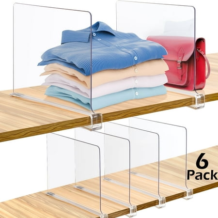 Fabulas Acrylic Clear Shelf Dividers, 6 Pack for Organizer Closets Clothes Purses Separators