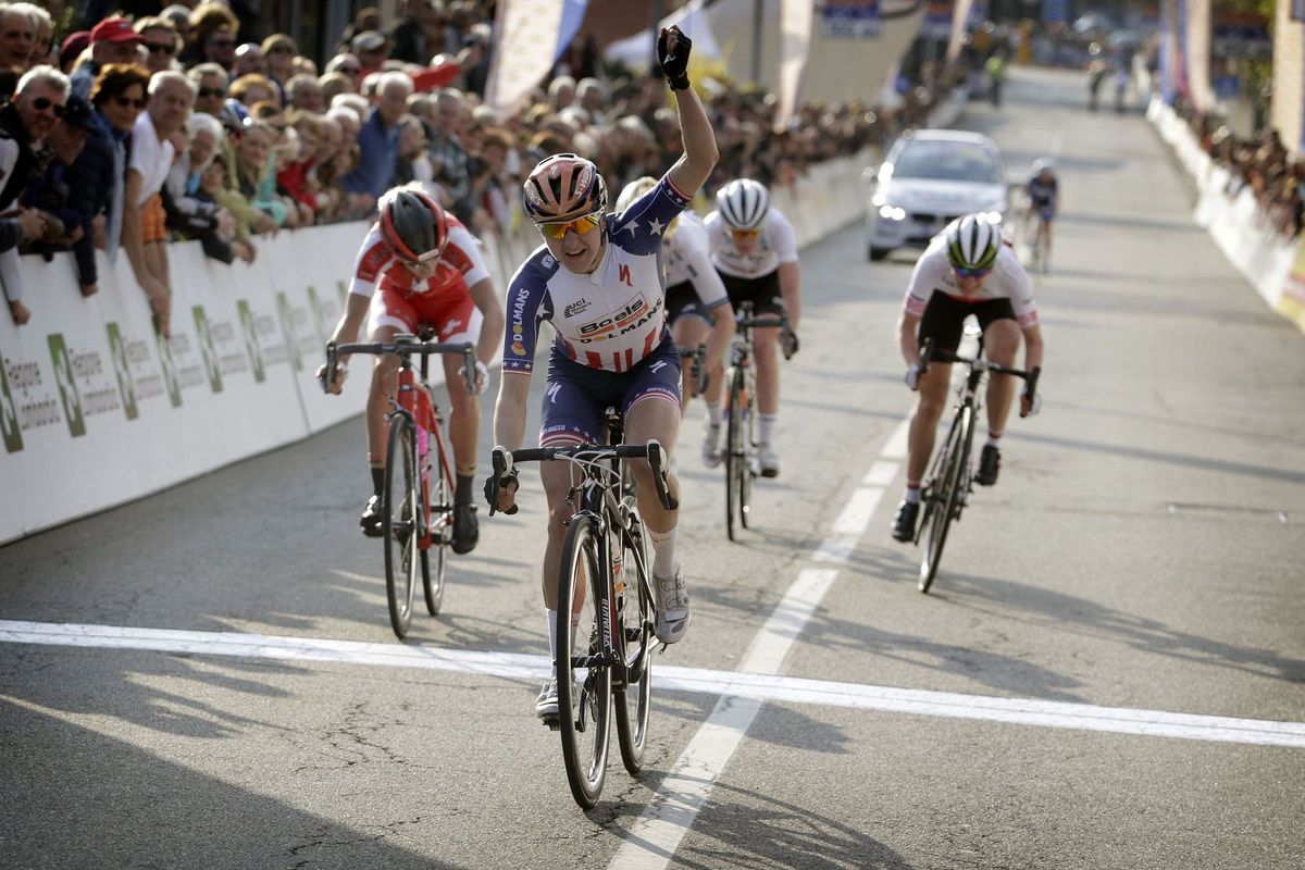 Megan Guarnier (Boels Dolmans) blasts out of the chase group to take second from Neff