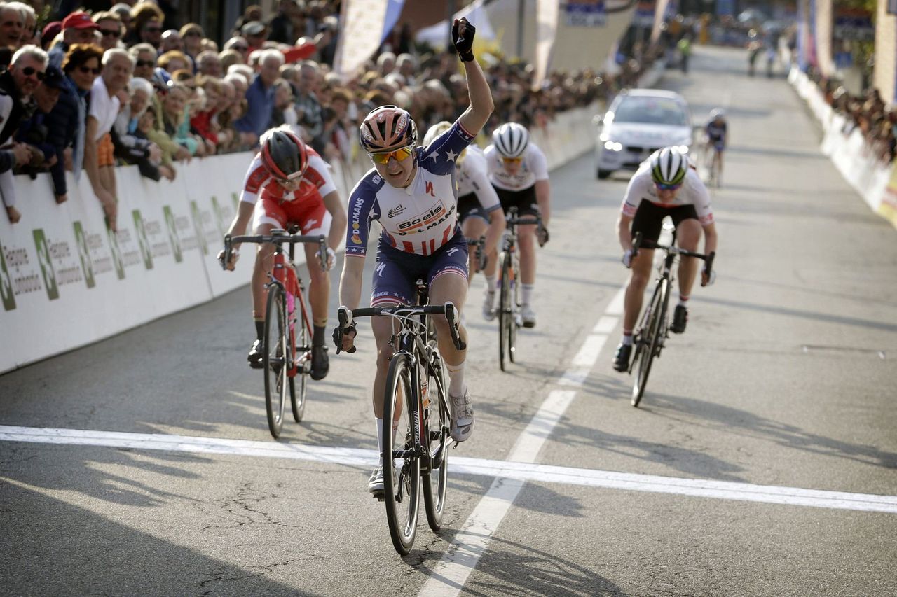 Megan Guarnier (Boels Dolmans) blasts out of the chase group to take second from Neff