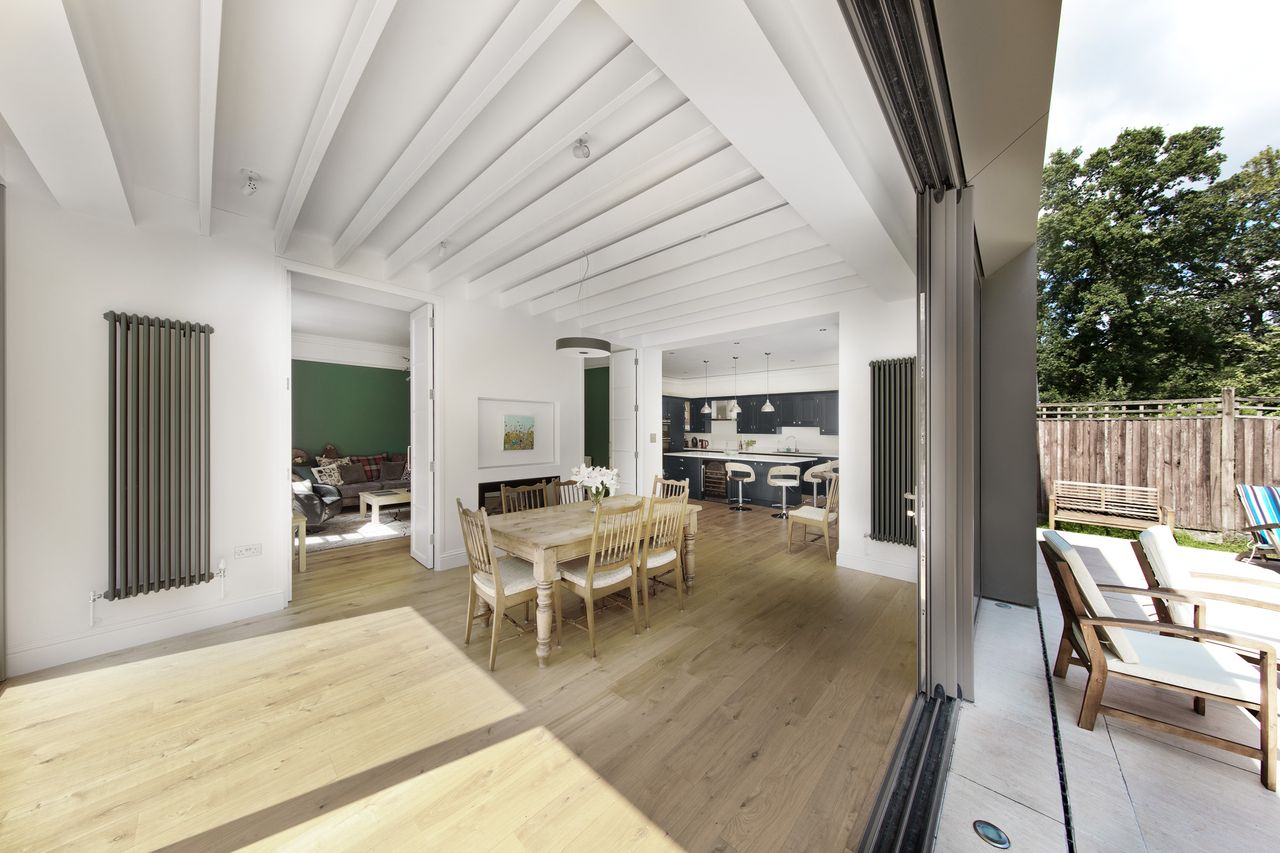 open plan kitchen and dining room in extension