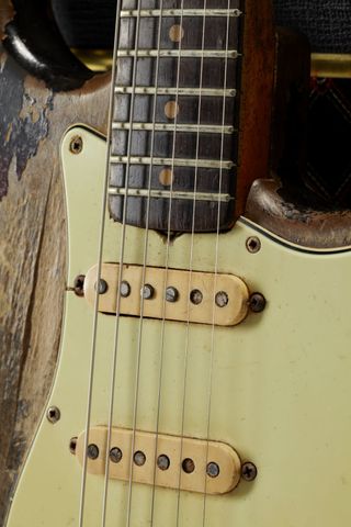 Close-up of Rory Gallagher's 1961 sunburst Fender Stratocaster