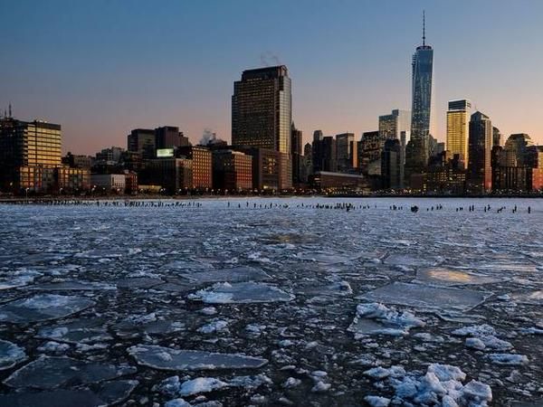 Ice chunks in a river.