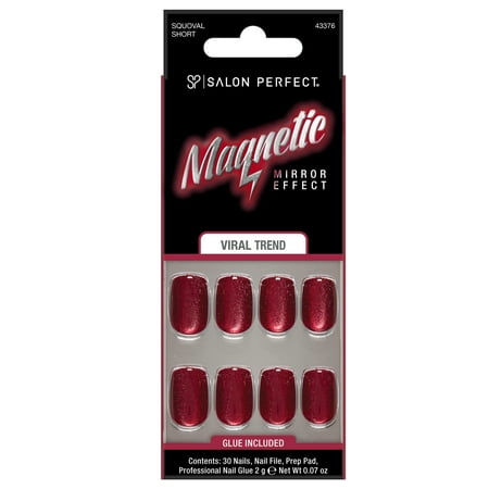Salon Perfect Artificial Fake Press Ons, 419 Magnetic, Cherry Mocha, Short Squoval, File, Glue and Prep Pad Included, 30 Nails