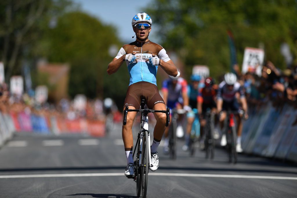 ROCAMADOUR FRANCE AUGUST 04 Arrival Benoit Cosnefroy of France and Team Ag2R La Mondiale Celebration during the 44th La Route dOccitanie La Depeche du Midi 2020 Stage 4 a 195km stage from Lectoure to RocamadourCauvaldorLot 295m RouteOccitanie RDO2020 on August 04 2020 in Rocamadour France Photo by Justin SetterfieldGetty Images