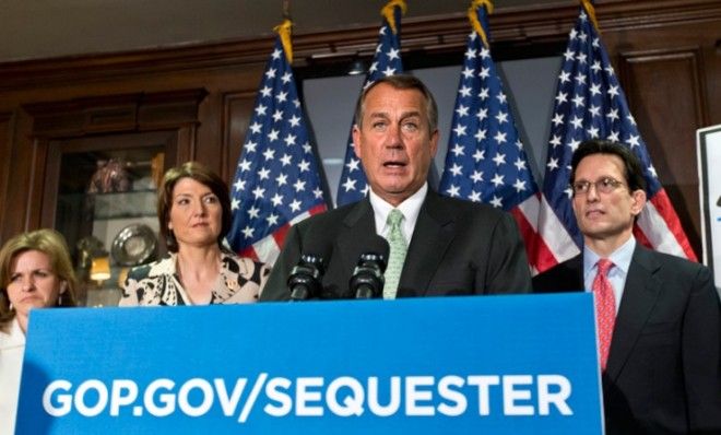 House Speaker John Boehner of Ohio, met with reporters on Capitol Hill to discuss the looming sequester, Feb. 26.