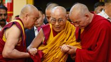 The Dalai Lama arrives to a prayer ceremony in Dharamsala, India, on June 4, 2025.