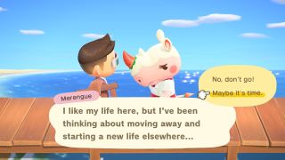 Animal Crossing New Horizons telling a villager you want them to leave