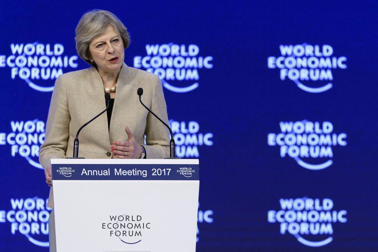 Theresa May speaks at the World Economic Forum