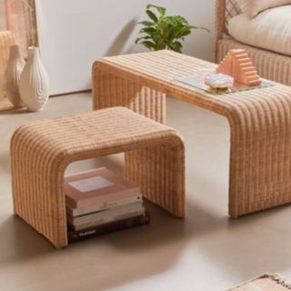 Urban Outfitters nesting coffee tables with ribbed design and rounded corners