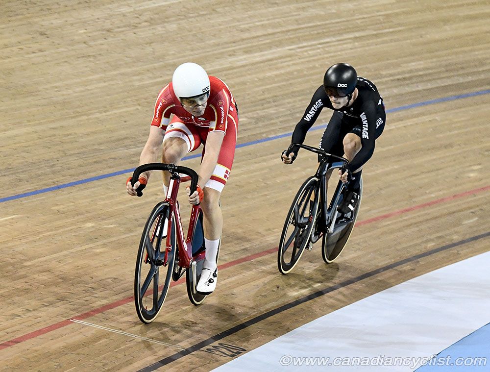 Men Omnium's - Campbell Stewart (New Zealand), Niklas Larsen (Denmark) sprint for final Elimination