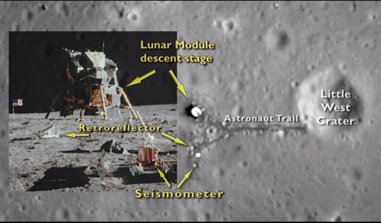 NASA's Lunar Reconnaissance Orbiter caught sight of the landing site of the Apollo 11 moon mission.