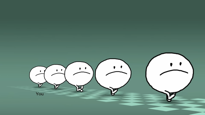 Rhythm heaven groove screenshot showing 5 little white blob men 